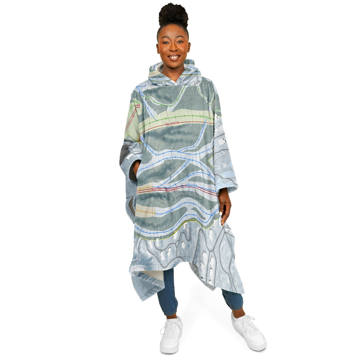 Peekn Peak, New York Ski Resort Map Flannel Blanket Poncho