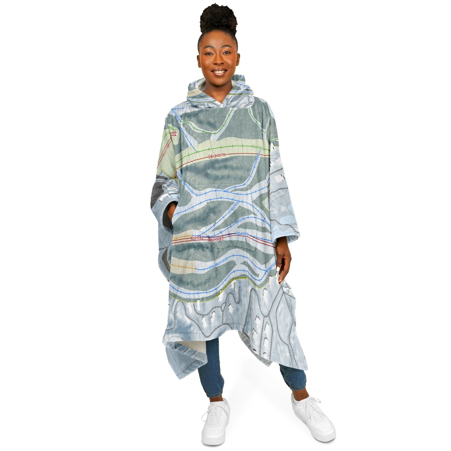 Peekn Peak, New York Ski Resort Map Flannel Blanket Poncho