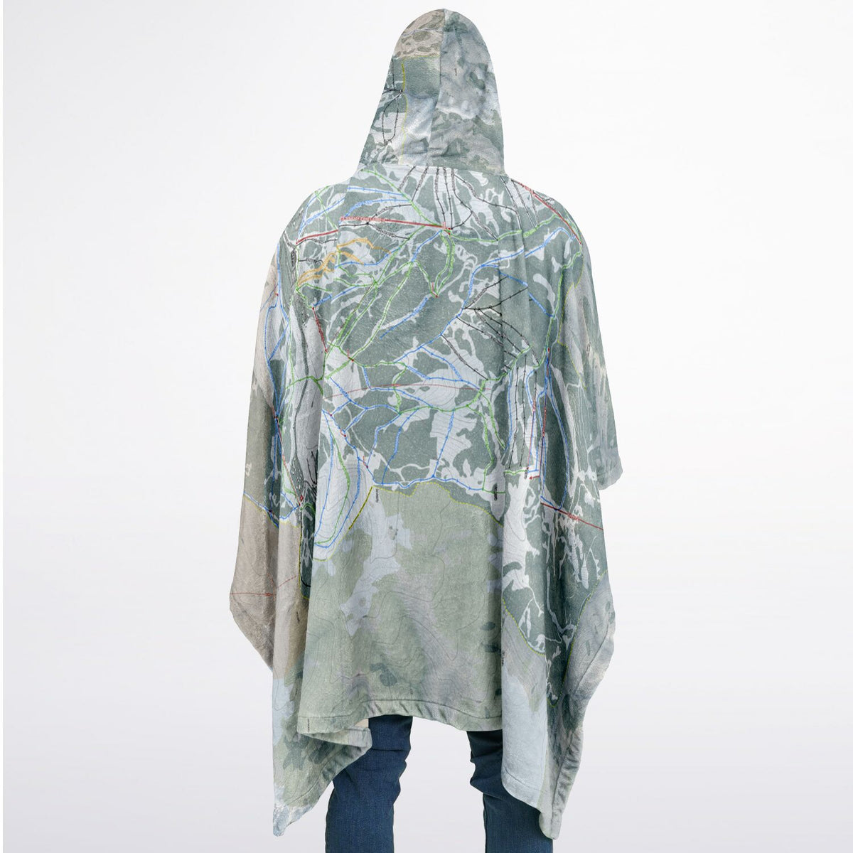 Powder Mountain, Utah Ski Resort Map Flannel Blanket Poncho
