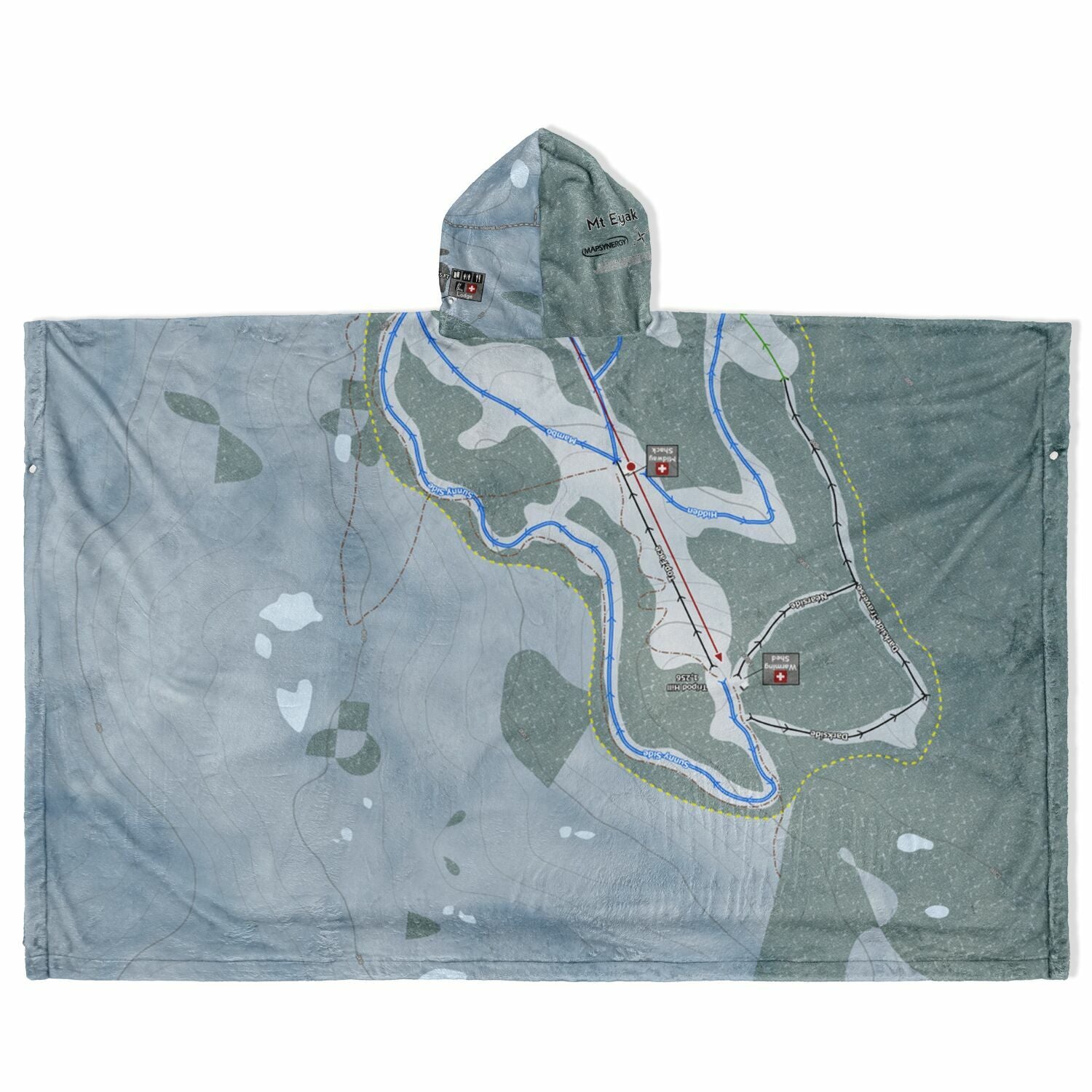 Mt Eyak, Alaska Ski Resort Map Flannel Blanket Poncho