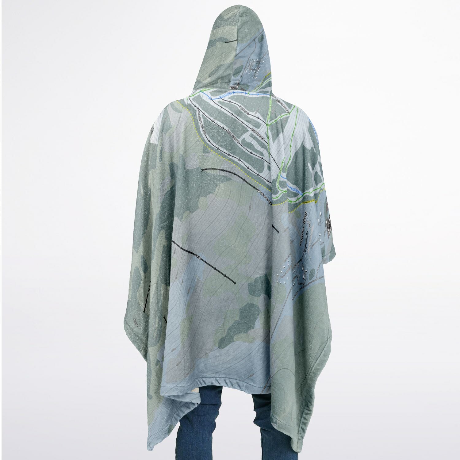 Powder King, British Columbia Ski Resort Map Flannel Blanket Poncho