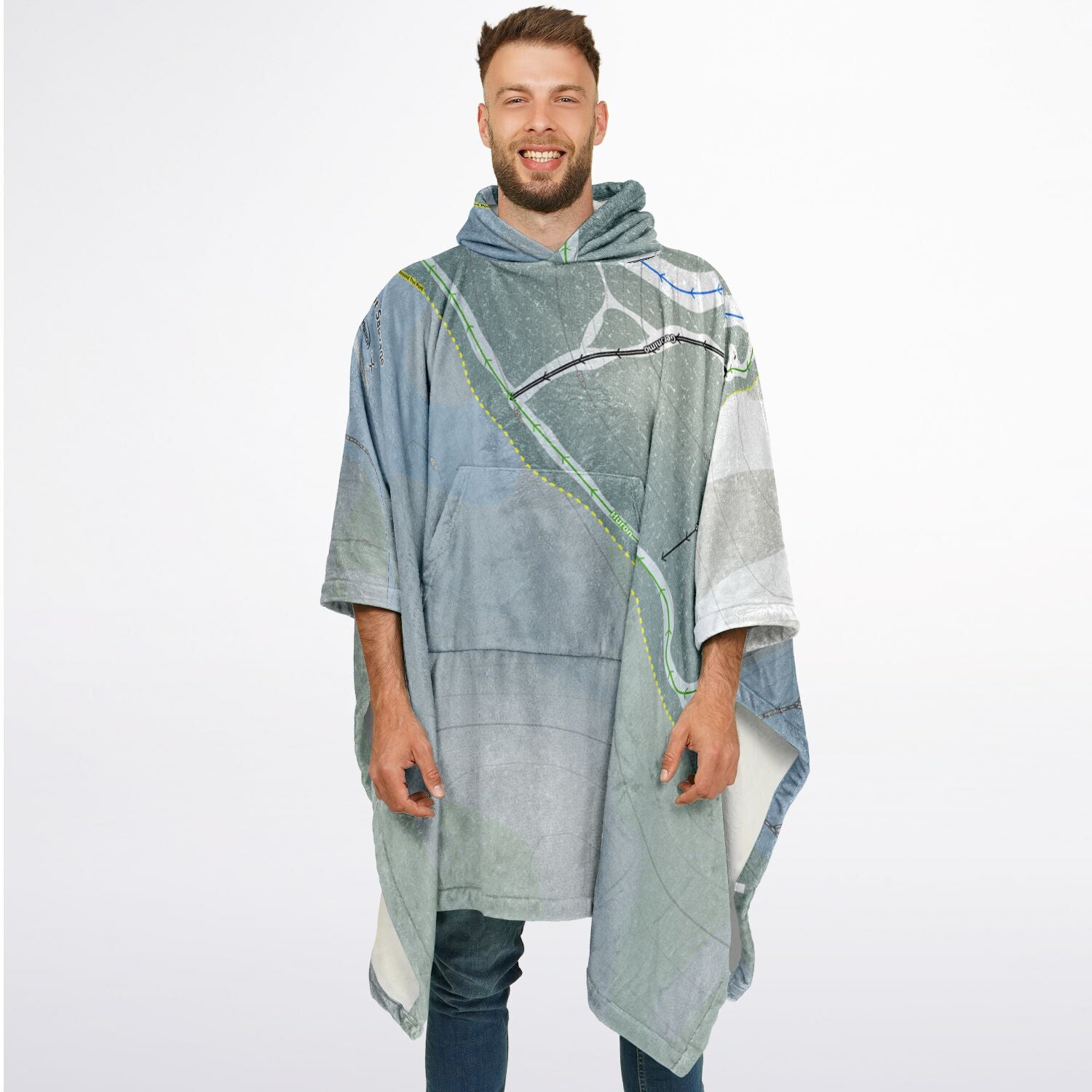 Mont Sauvage, Quebec Ski Resort Map Flannel Blanket Poncho