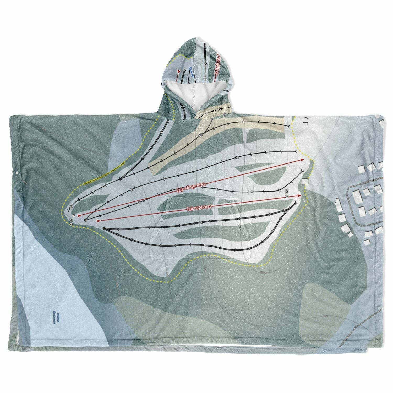 Mont Fortin, Quebec Ski Resort Map Flannel Blanket Poncho