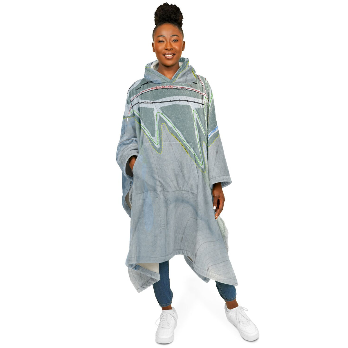 Denton Hill, Pennsylvania Ski Resort Map Flannel Blanket Poncho