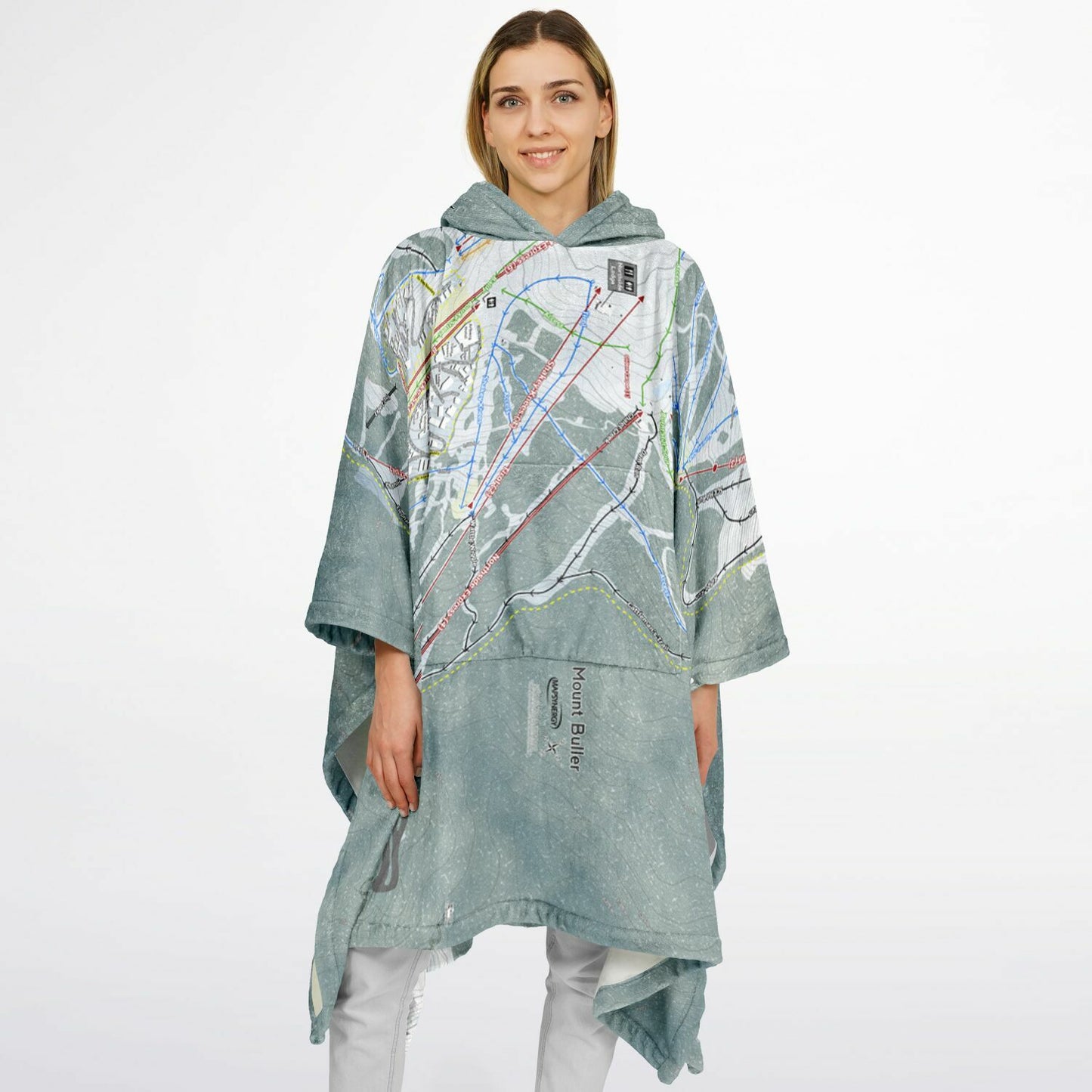 Mount Buller, Australia Ski Resort Map Flannel Blanket Poncho - Powderaddicts