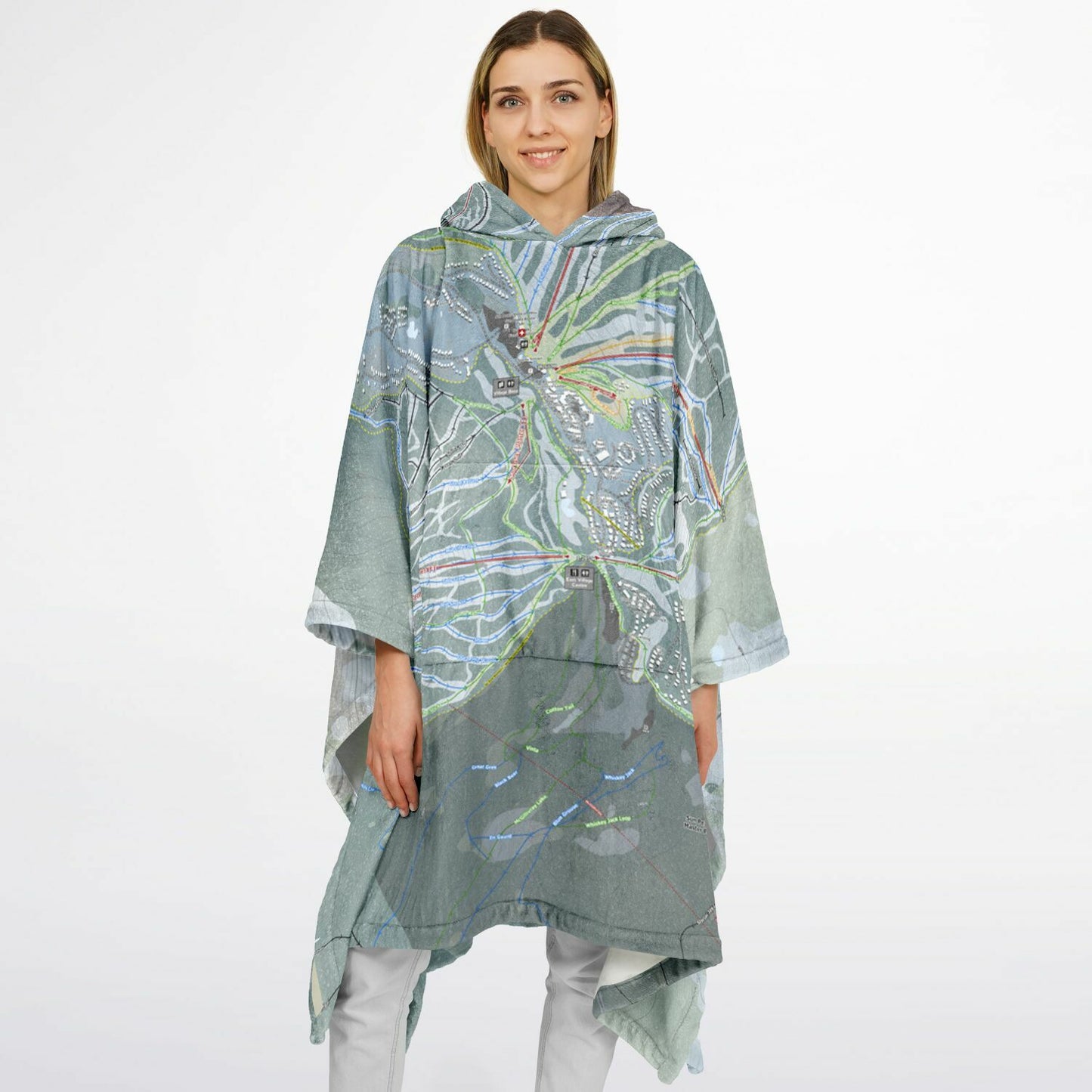 Sun Peaks, British Columbia Ski Resort Map Flannel Blanket Poncho