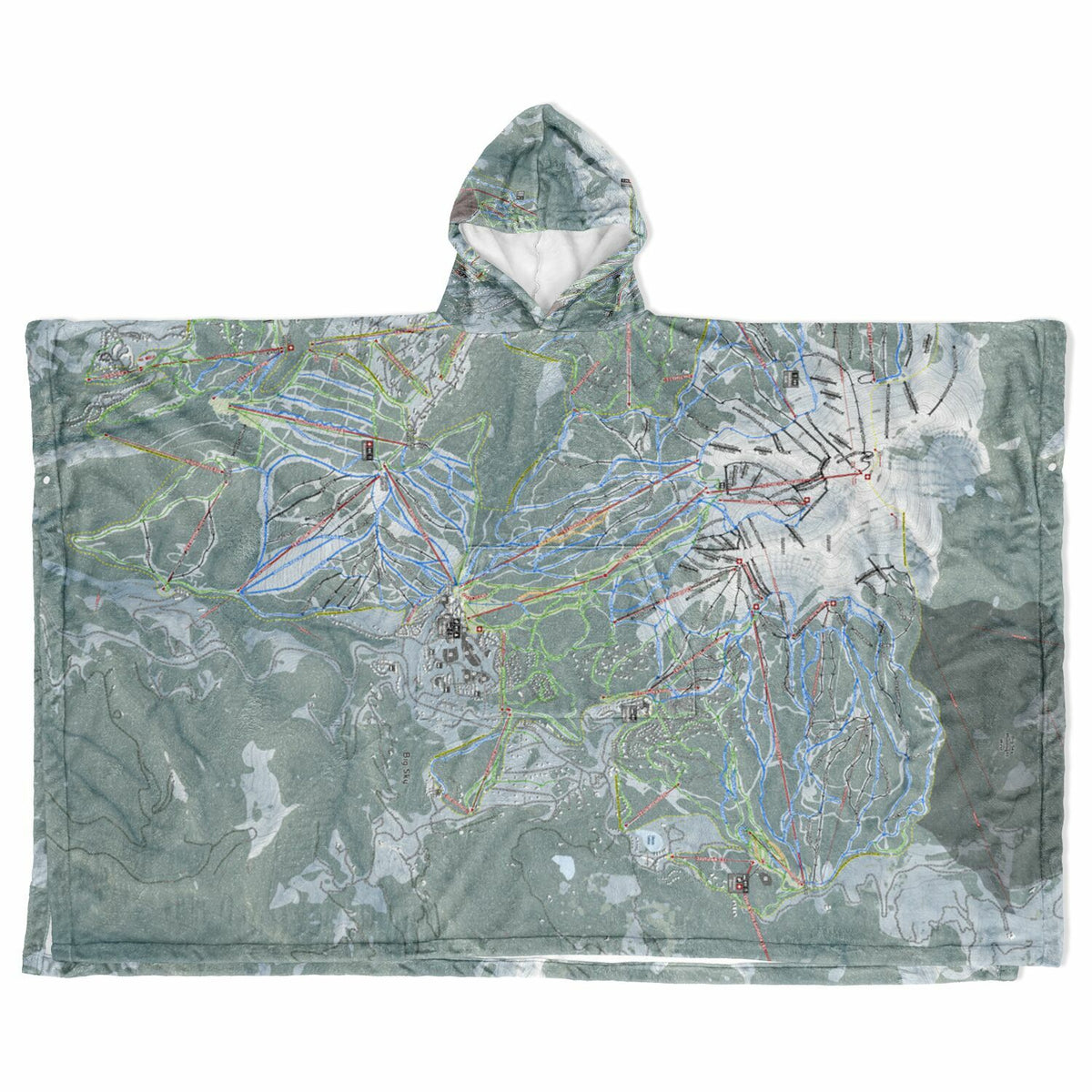 Big Sky, Montana Ski Resort Map Flannel Blanket Poncho