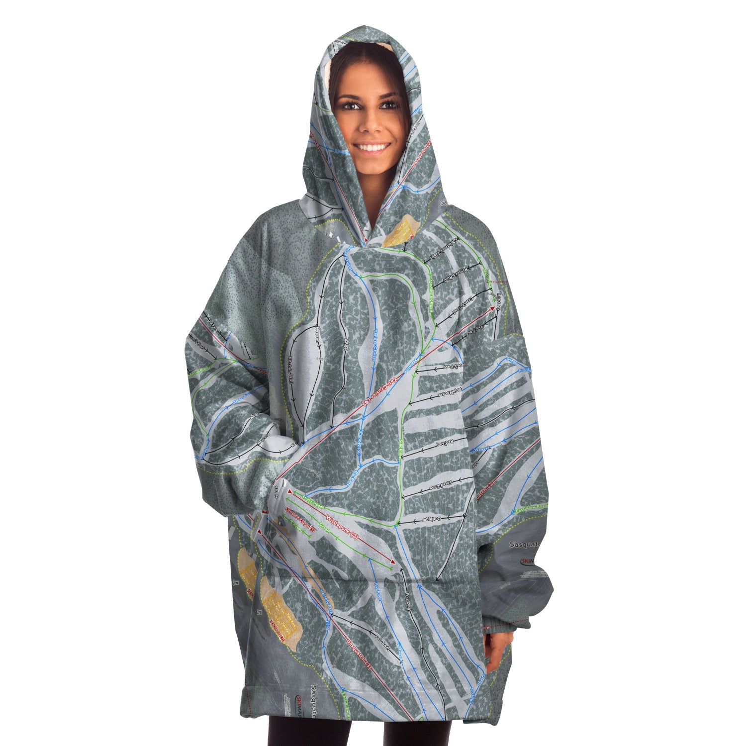 Sasquatch Mountain, British Columbia Ski Trail Map Snug Hoodie - Powderaddicts