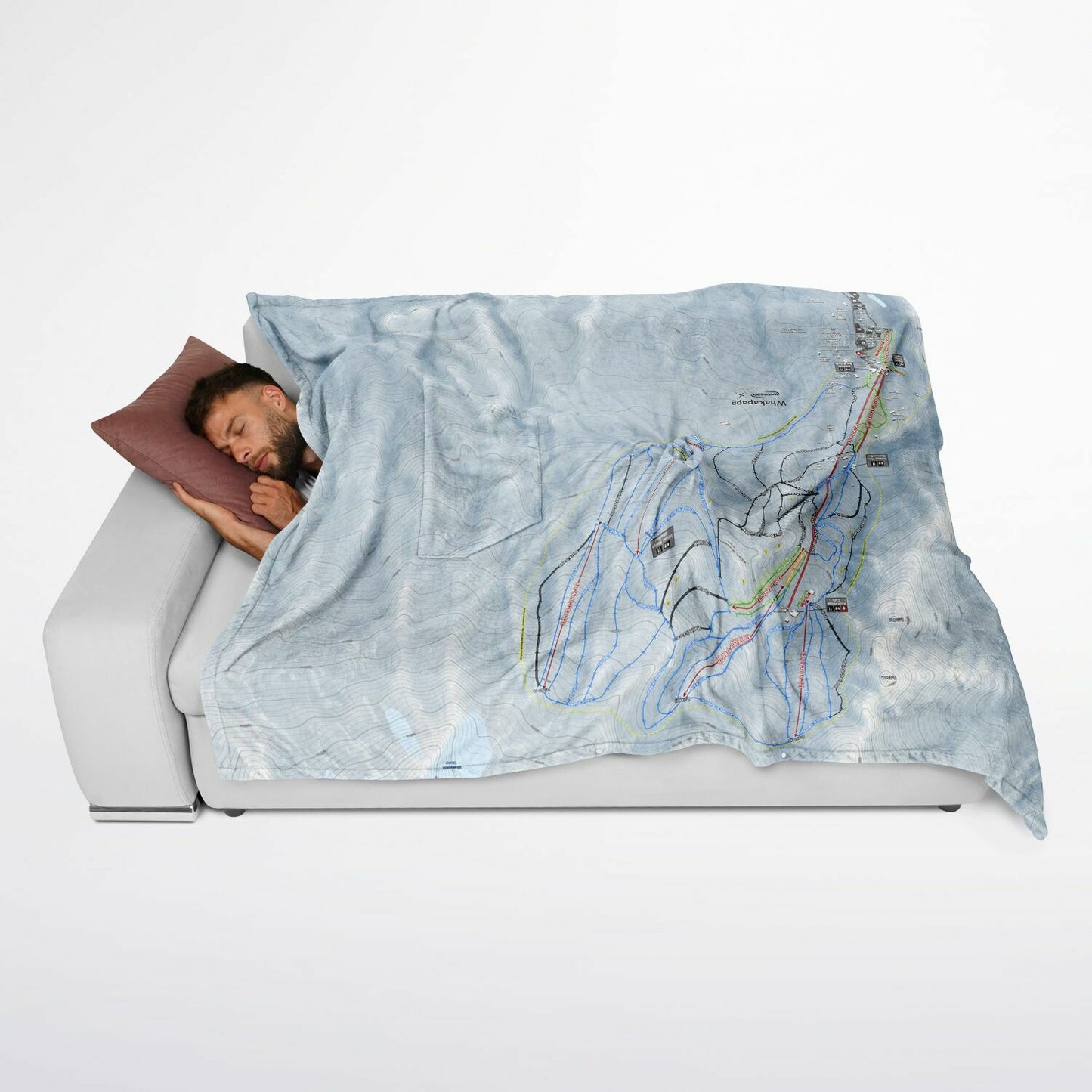 Mt. Whakapap, New Zealand Ski Resort Map Flannel Blanket Poncho - Powderaddicts