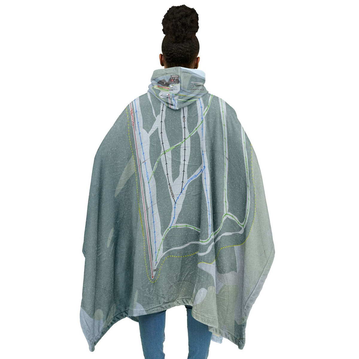 Clearwater, British Columbia Ski Resort Map Flannel Blanket Poncho