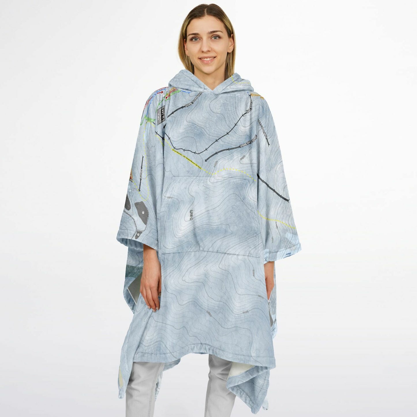 Turoa, New Zealand Ski Resort Map Flannel Blanket Poncho - Powderaddicts