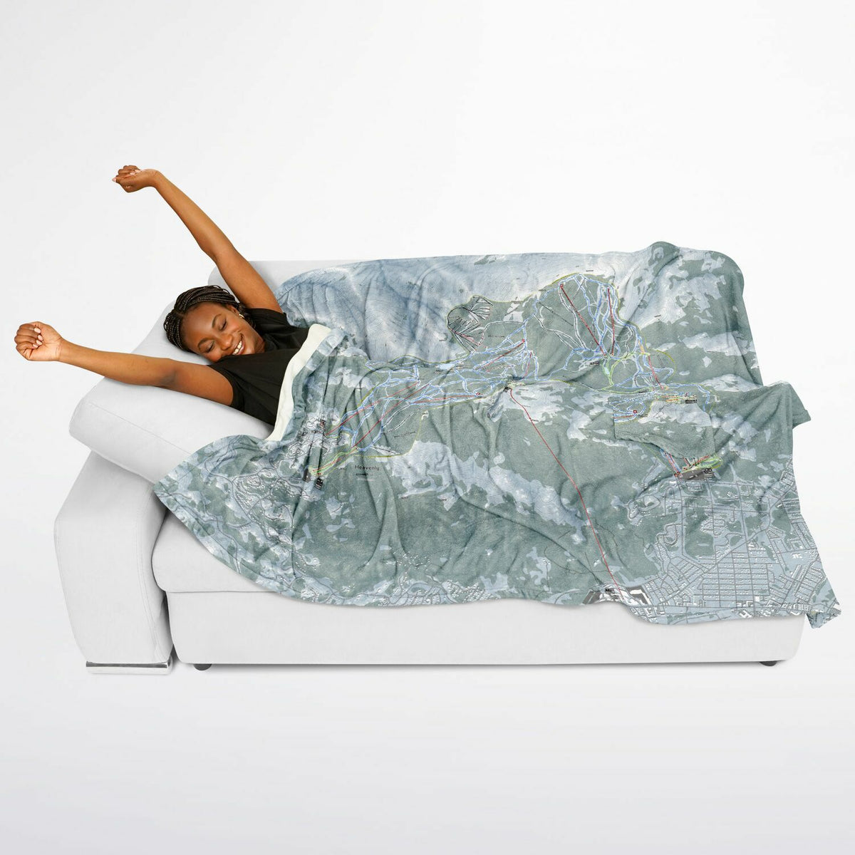 Heavenly, Nevada Ski Resort Map Flannel Blanket Poncho