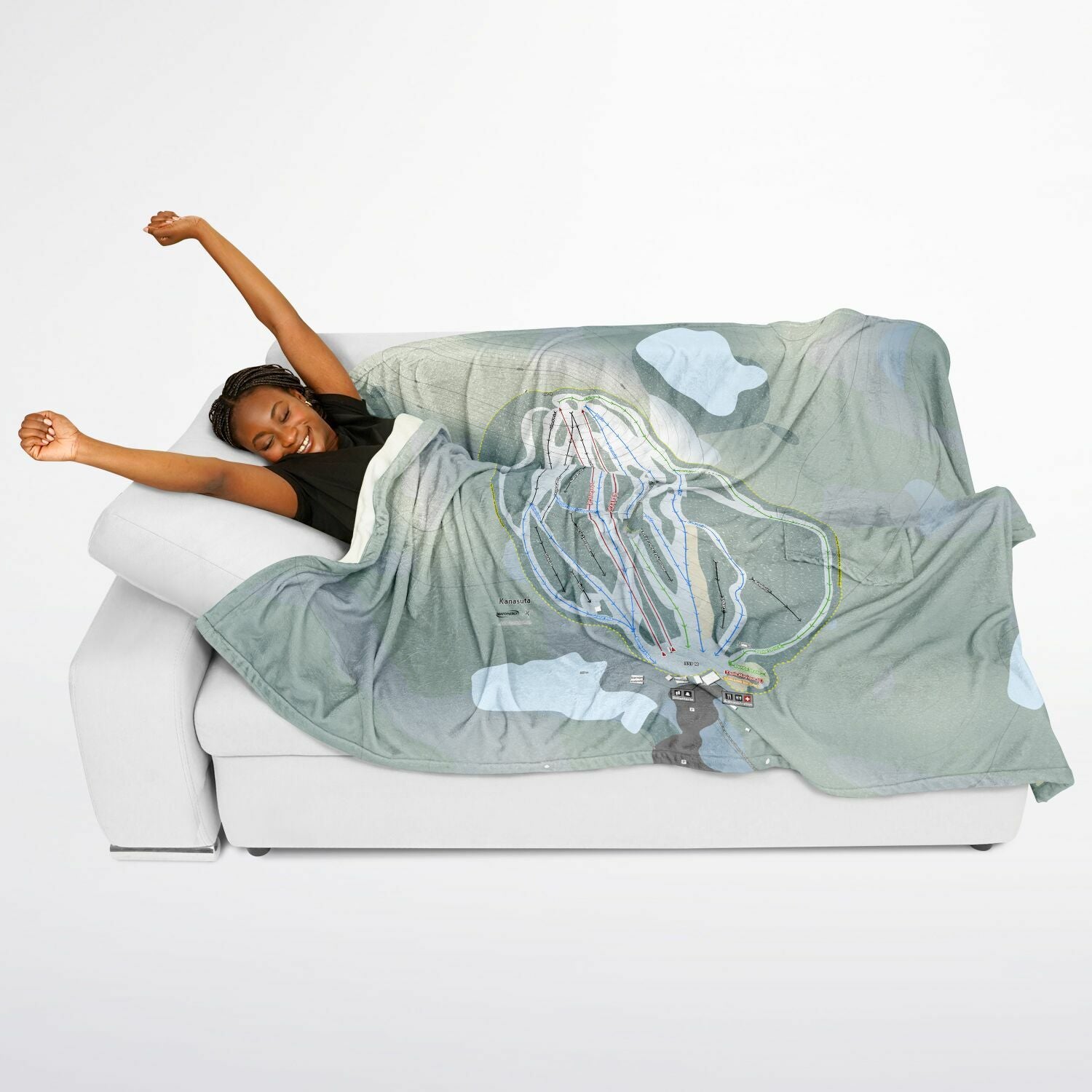 Kanasuta, Quebec Ski Resort Map Flannel Blanket Poncho