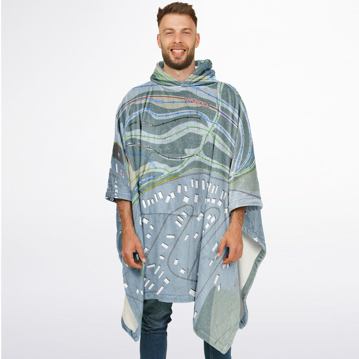 Vallee Bleue, Quebec Ski Resort Map Flannel Blanket Poncho