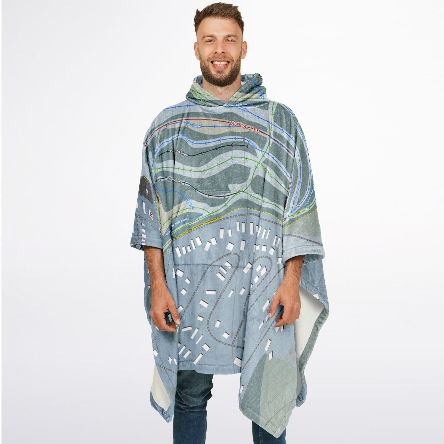 Vallee Bleue, Quebec Ski Resort Map Flannel Blanket Poncho