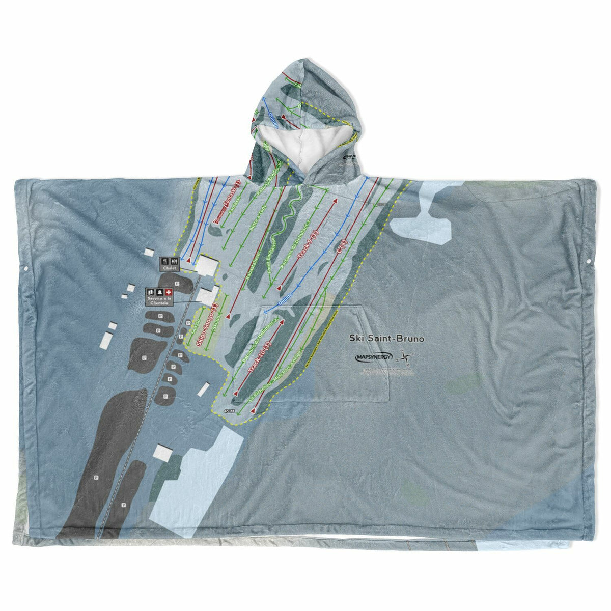 Ski Saint-Bruno, Quebec Ski Resort Map Flannel Blanket Poncho