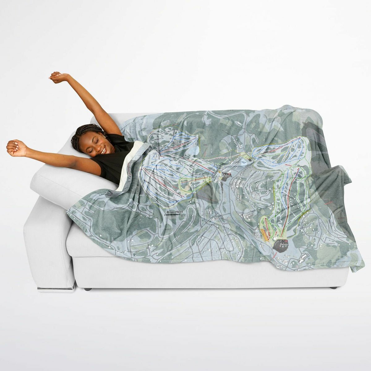 Brian Head, Utah Ski Resort Map Flannel Blanket Poncho