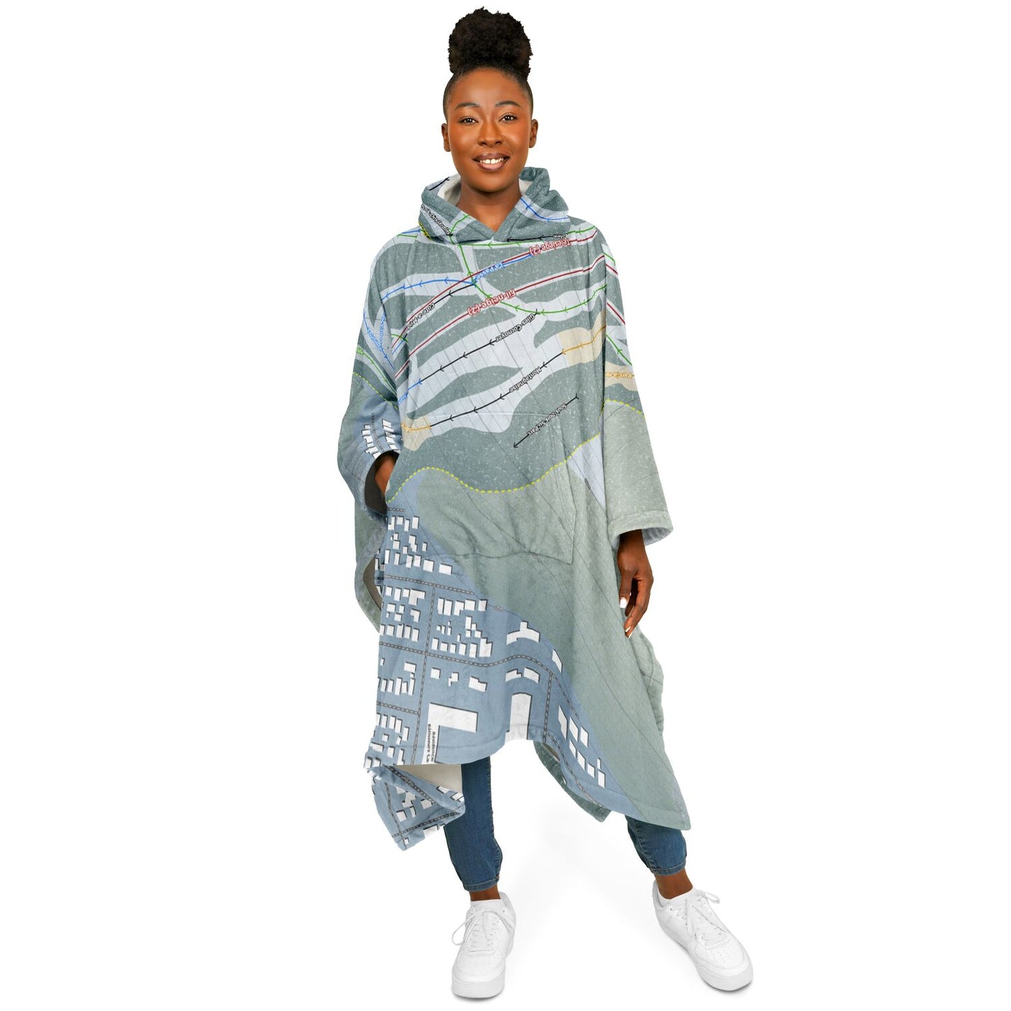 SkiLa Tuque, Quebec Ski Resort Map Flannel Blanket Poncho