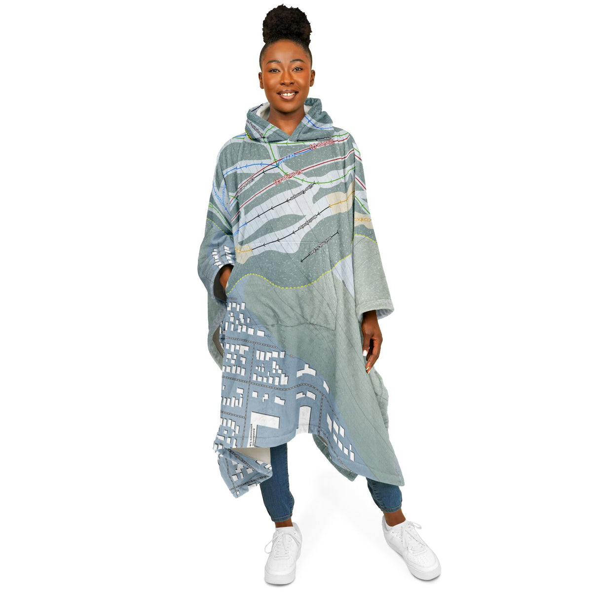 SkiLa Tuque, Quebec Ski Resort Map Flannel Blanket Poncho