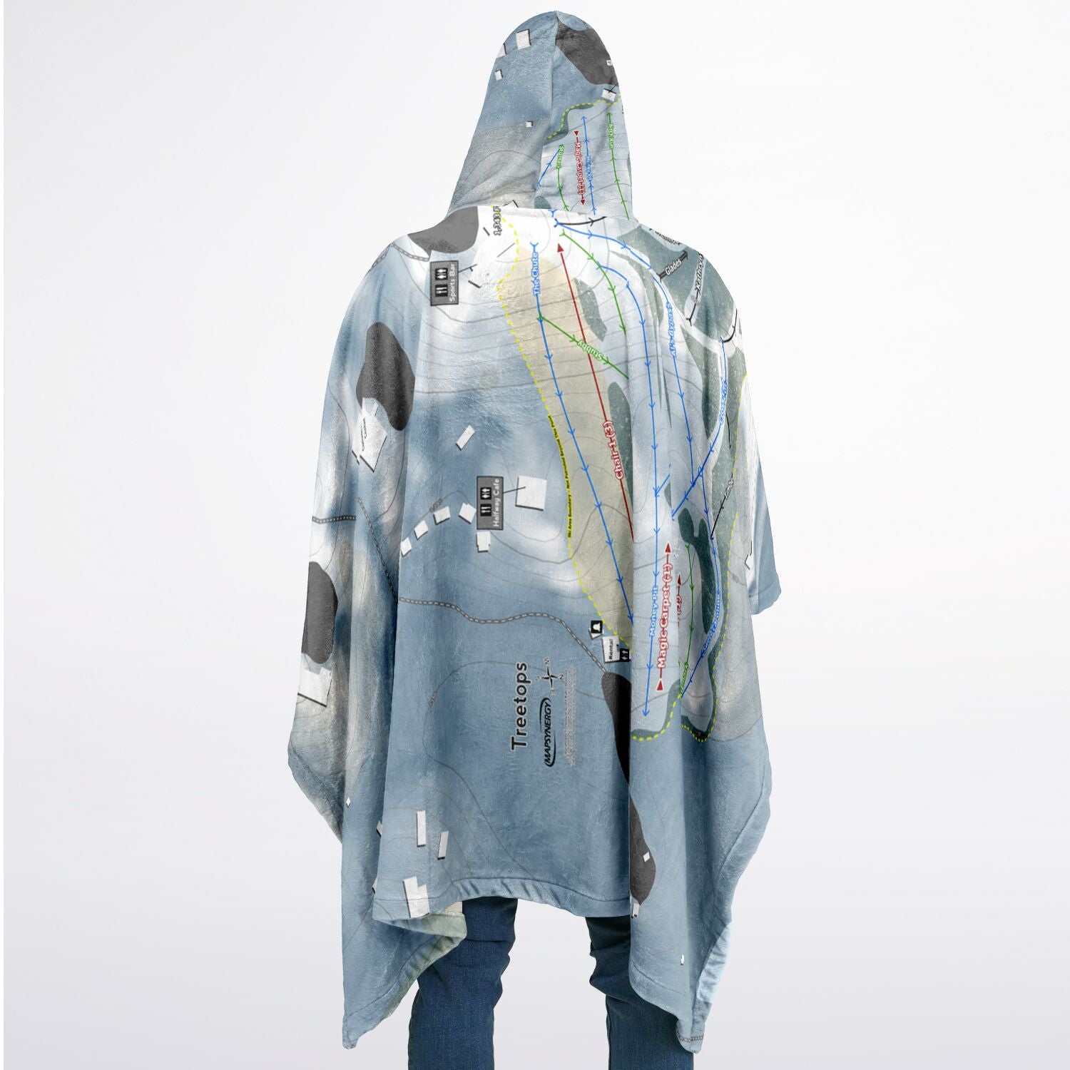 Treetops, Michigan Ski Resort Map Flannel Blanket Poncho