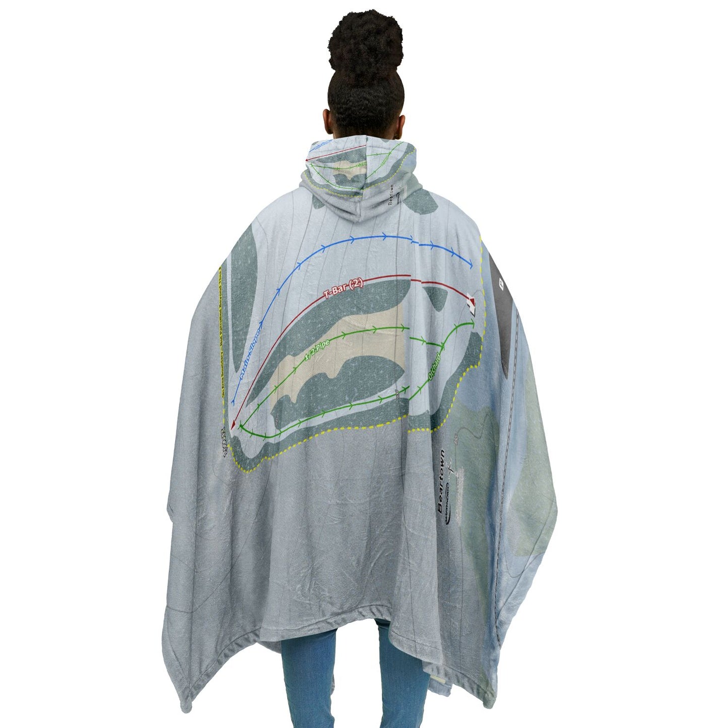 Beartown, New York Ski Resort Map Flannel Blanket Poncho