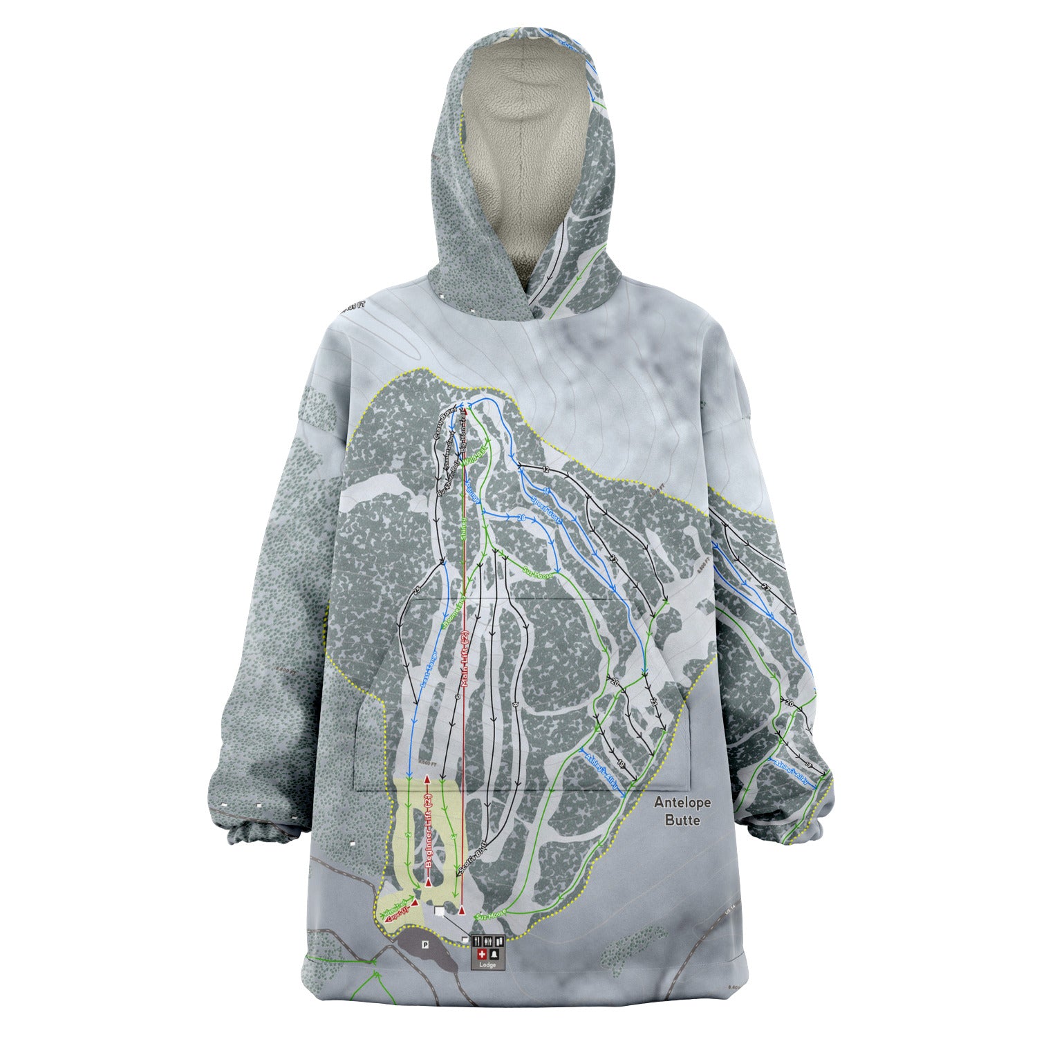 Antelope Butte, Wyoming Ski Trail Map Snug Hoodie