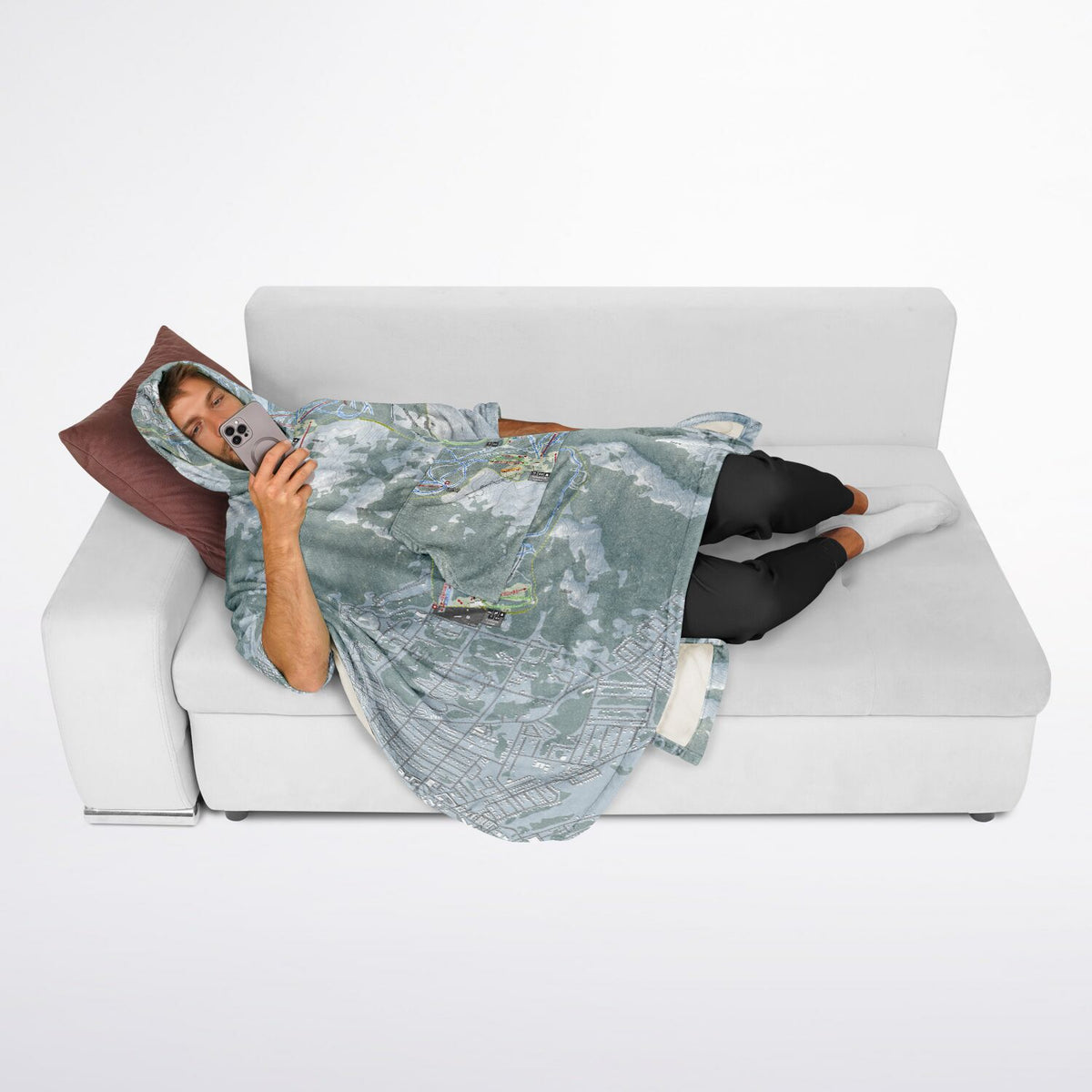 Heavenly, Nevada Ski Resort Map Flannel Blanket Poncho