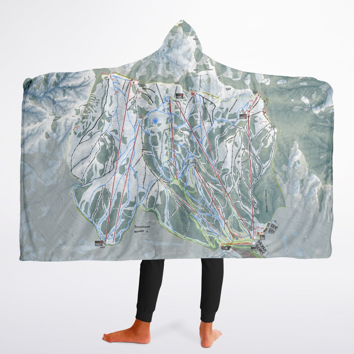Snowbasin, Utah Ski Trail Map - Youth Hooded Blanket