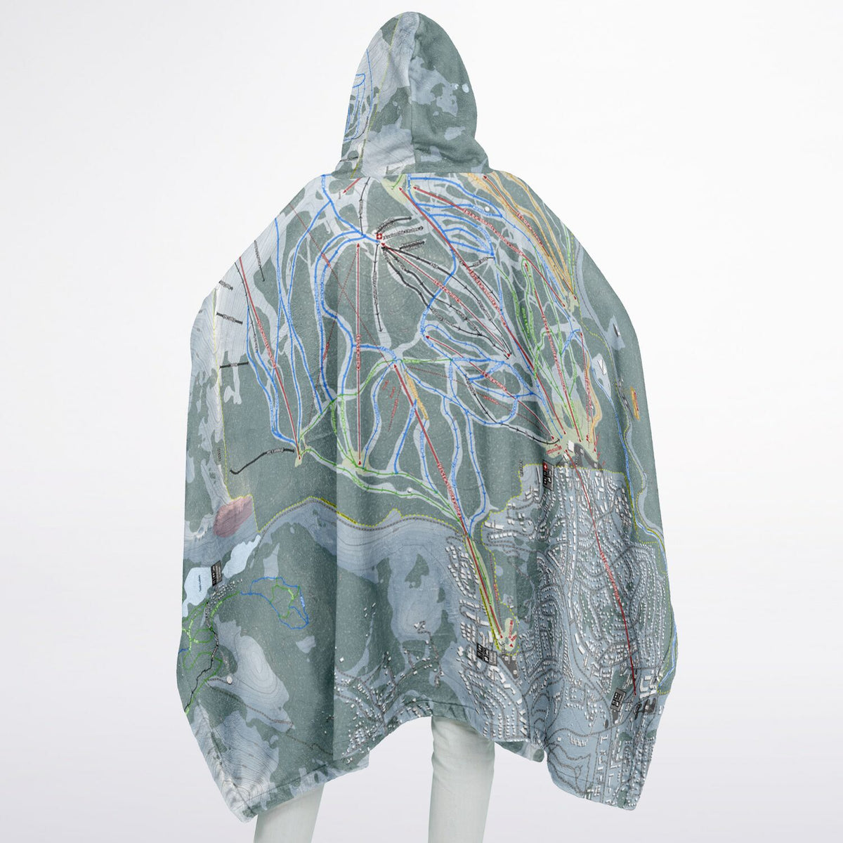 Mammoth Mountain, California Ski Resort Map Flannel Blanket Poncho