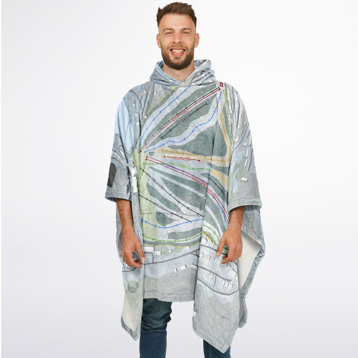 Hidden Valley, Pennsylvania Ski Resort Map Flannel Blanket Poncho