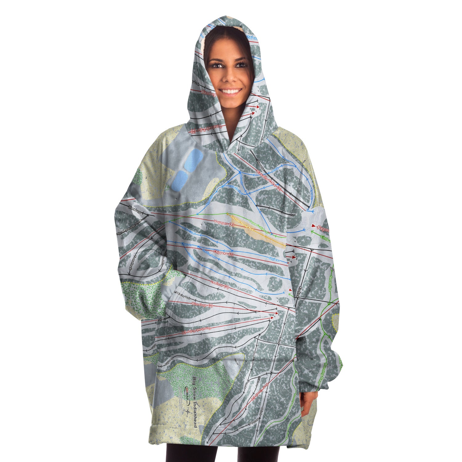 Big Snow Indianhead, Michigan Ski Trail Map Snug Hoodie