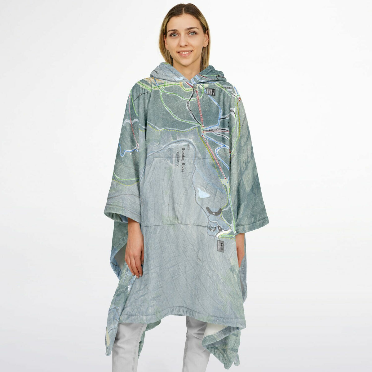 Sunday River, Maine Ski Resort Map Flannel Blanket Poncho