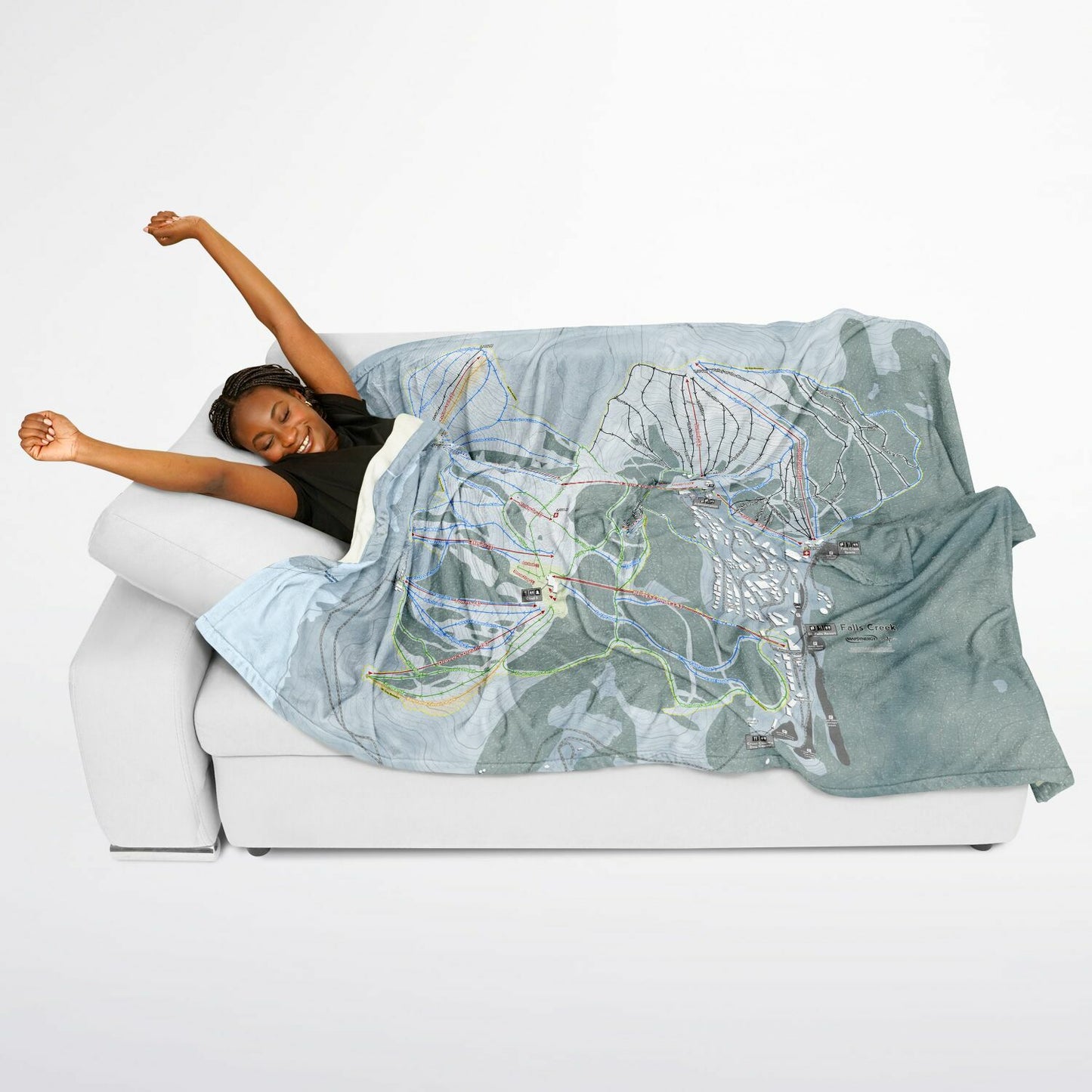 Falls Creek, Australia Ski Resort Map Flannel Blanket Poncho - Powderaddicts