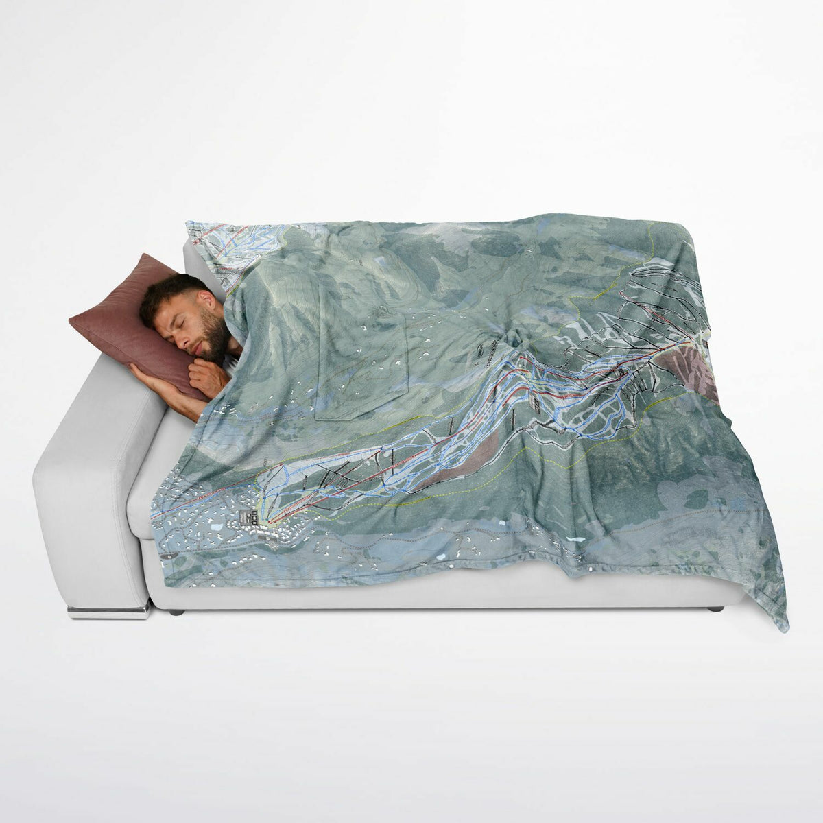 Aspen Highlands, Colorado Ski Resort Map Flannel Blanket Poncho