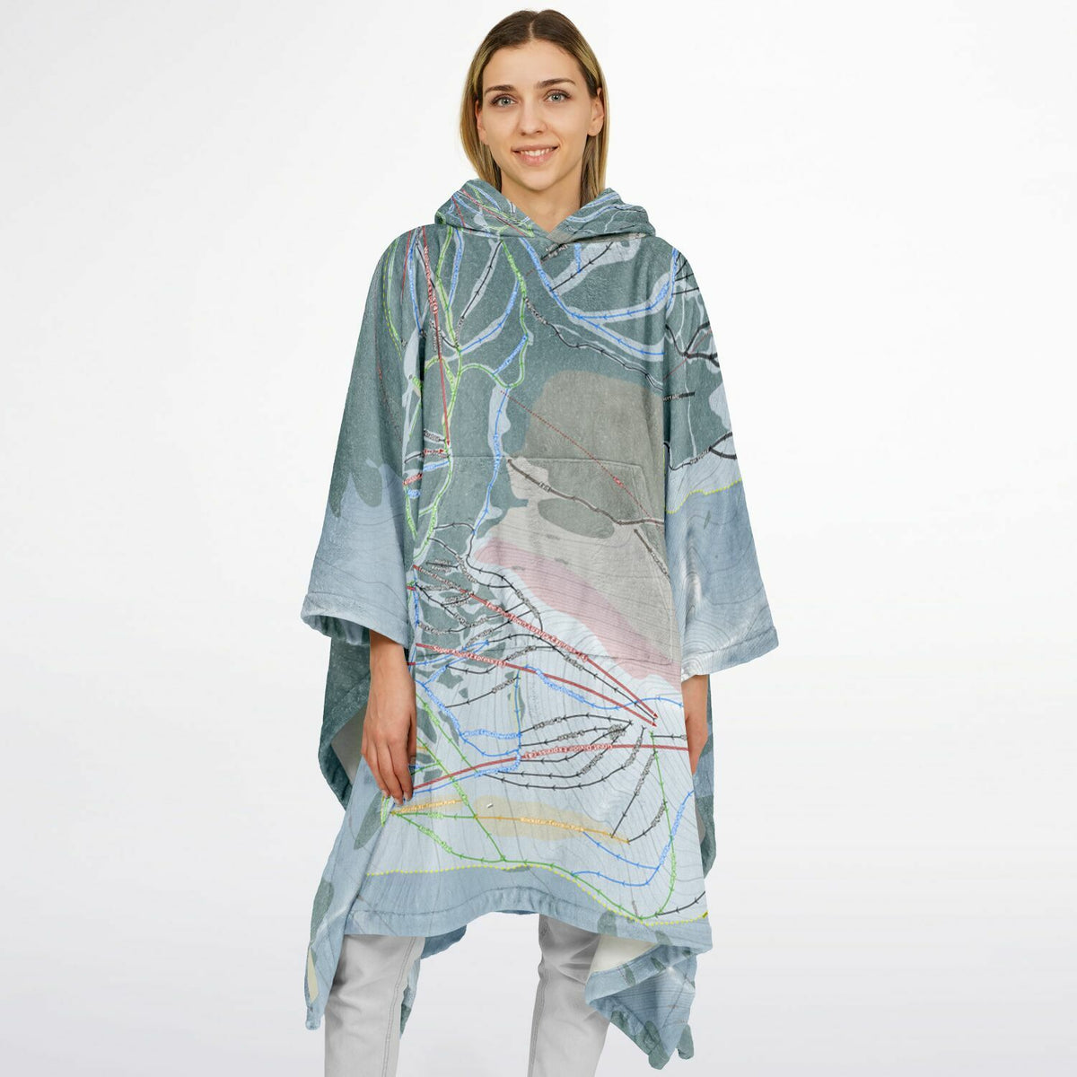 Banff Sunshine, Alberta Ski Resort Map Flannel Blanket Poncho