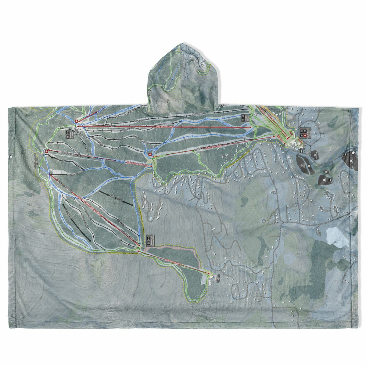 Okemo Mountain, Vermont Ski Resort Map Flannel Blanket Poncho