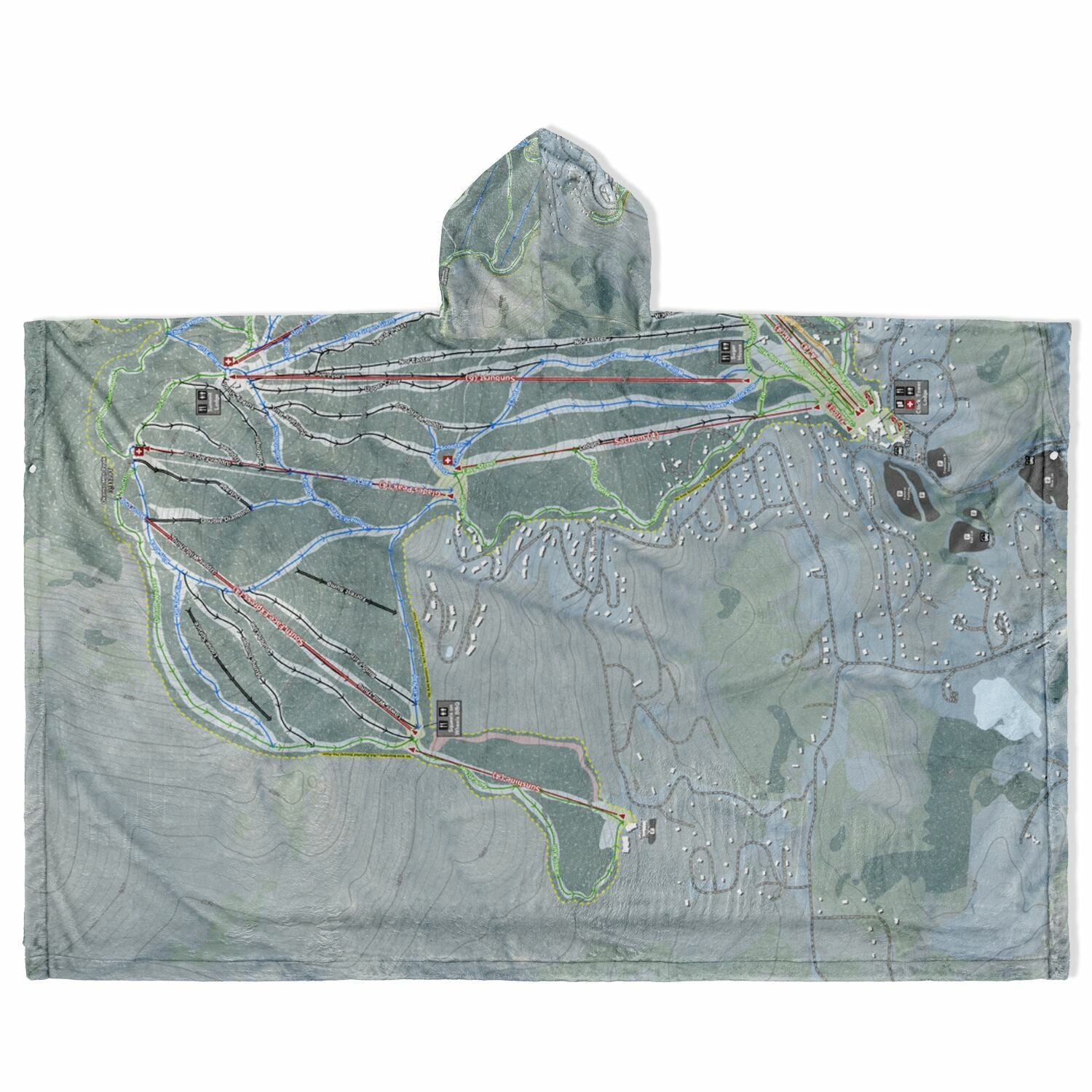 Okemo Mountain, Vermont Ski Resort Map Flannel Blanket Poncho