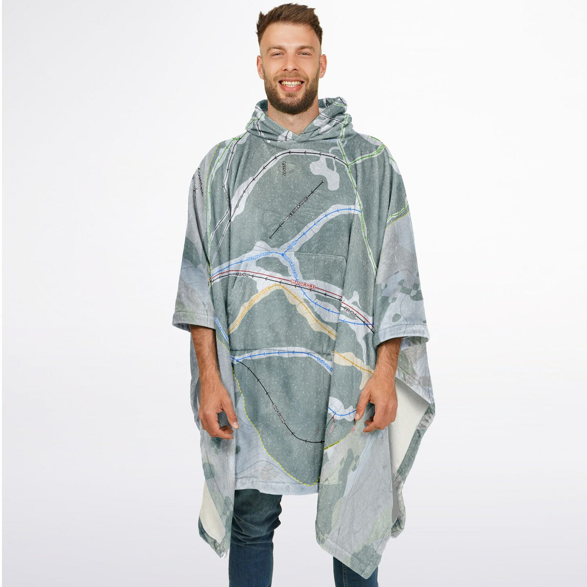Beaver Mountain, Utah Ski Resort Map Flannel Blanket Poncho