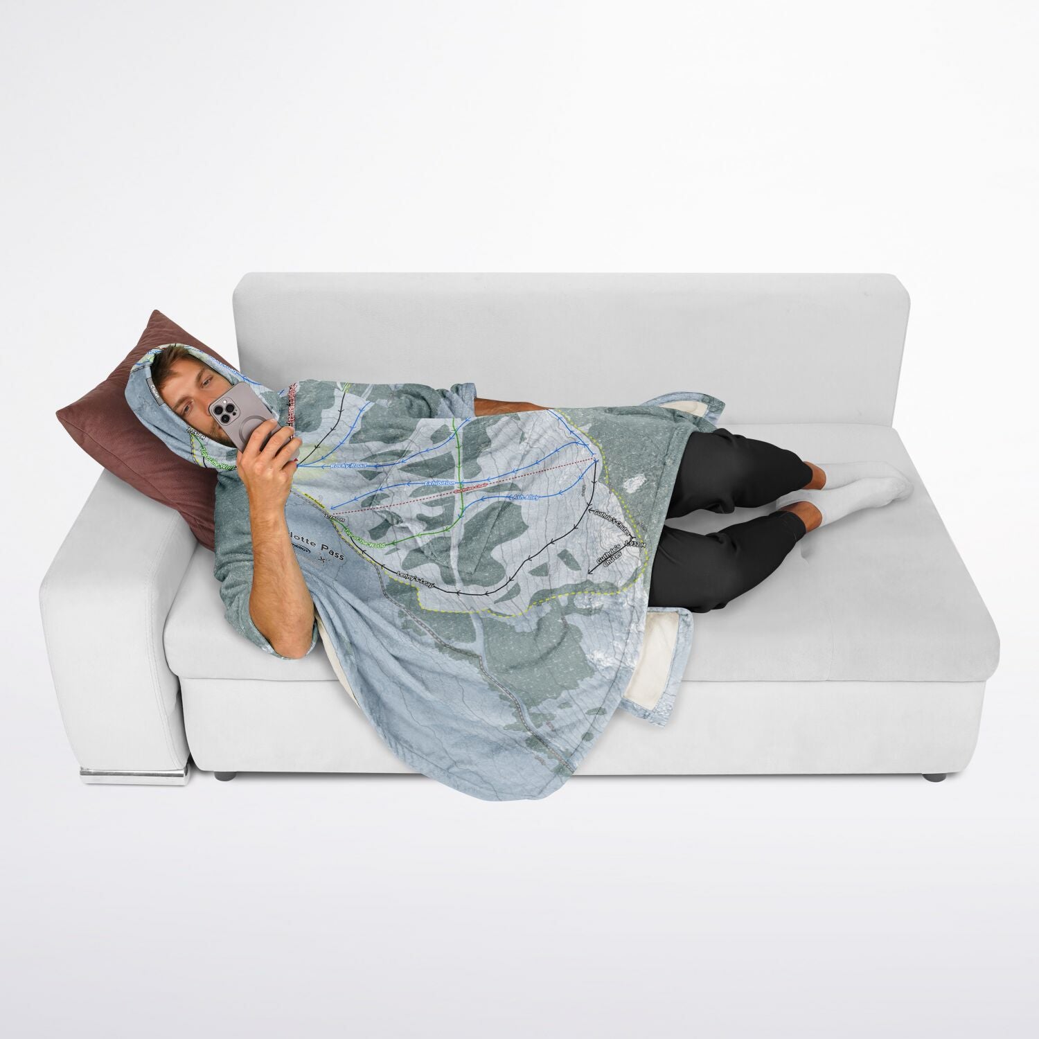 Charlotte Pass, Australia Ski Resort Map Flannel Blanket Poncho