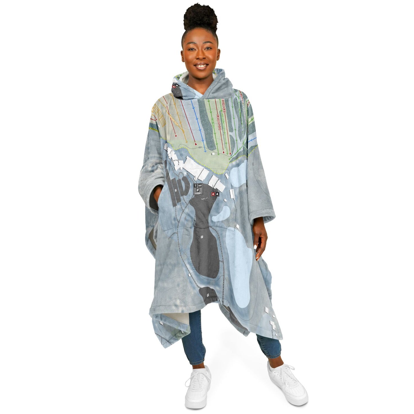 Bear Creek, Pennsylvania Ski Resort Map Flannel Blanket Poncho