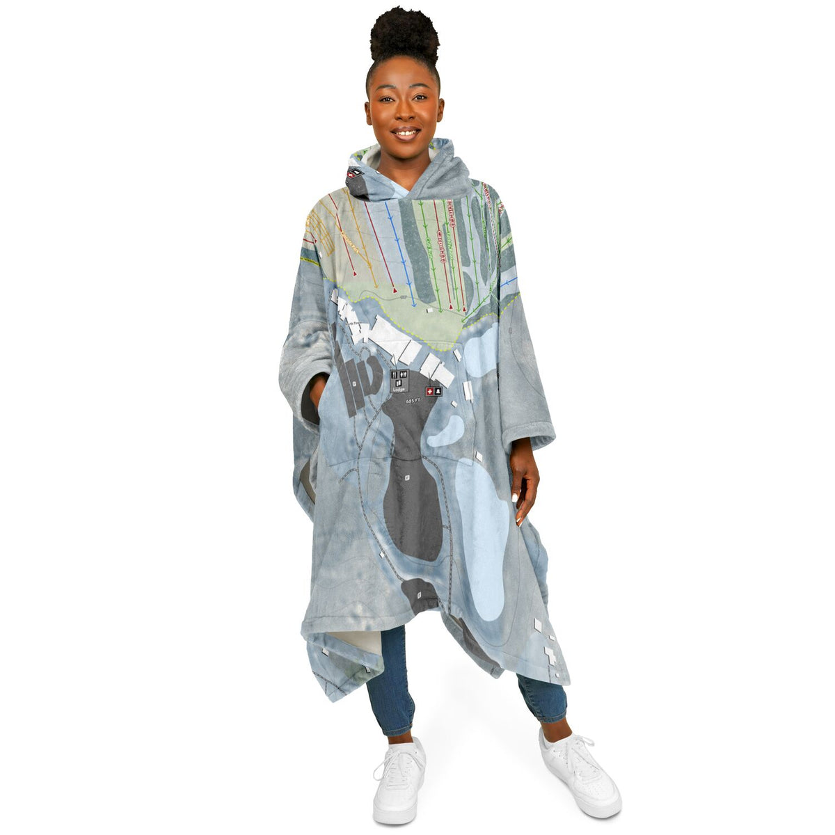 Bear Creek, Pennsylvania Ski Resort Map Flannel Blanket Poncho