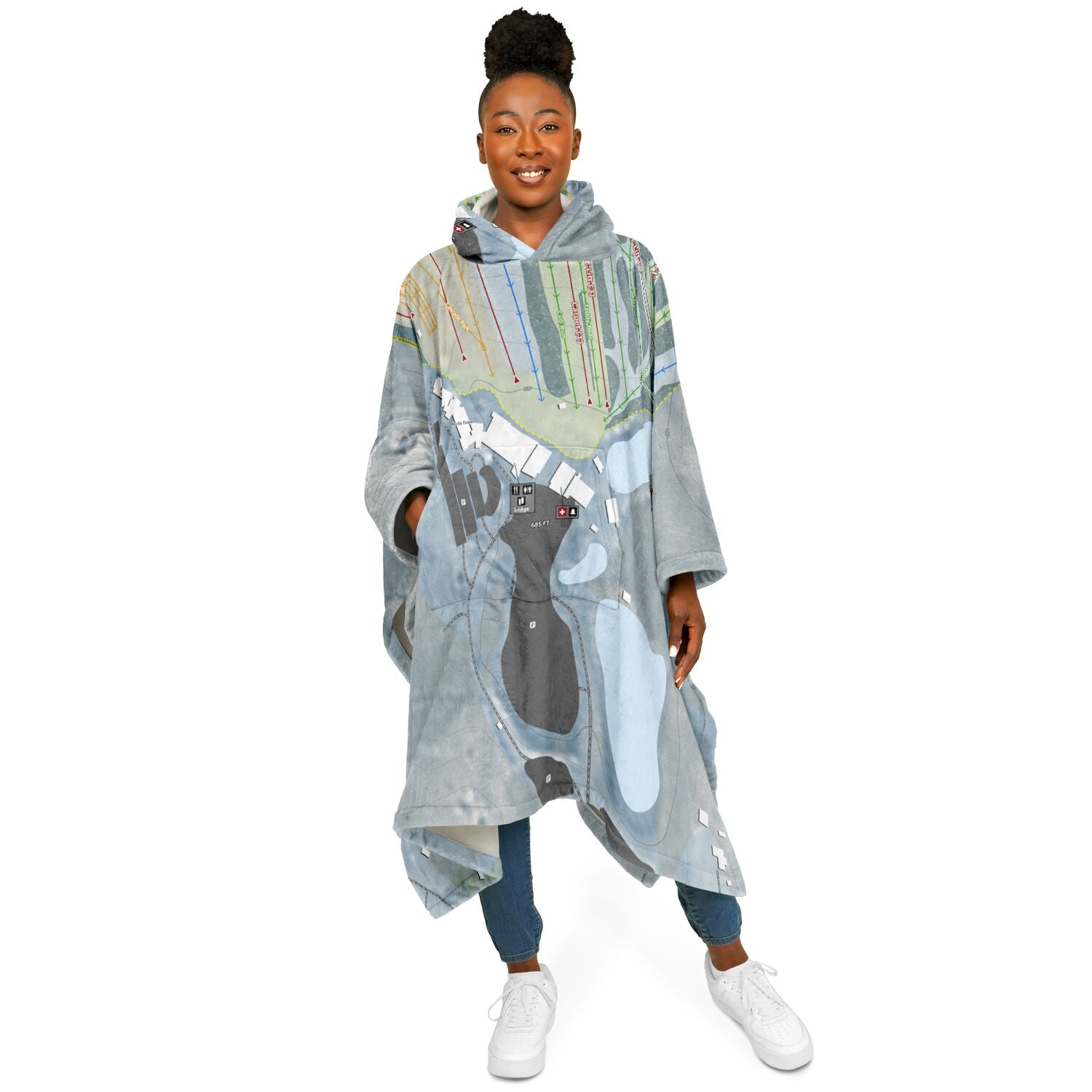 Bear Creek, Pennsylvania Ski Resort Map Flannel Blanket Poncho