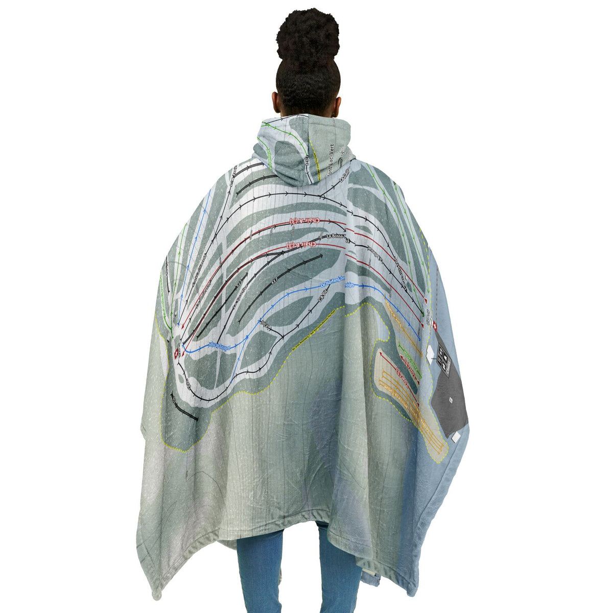 Mont Lac-Vert, Quebec Ski Resort Map Flannel Blanket Poncho