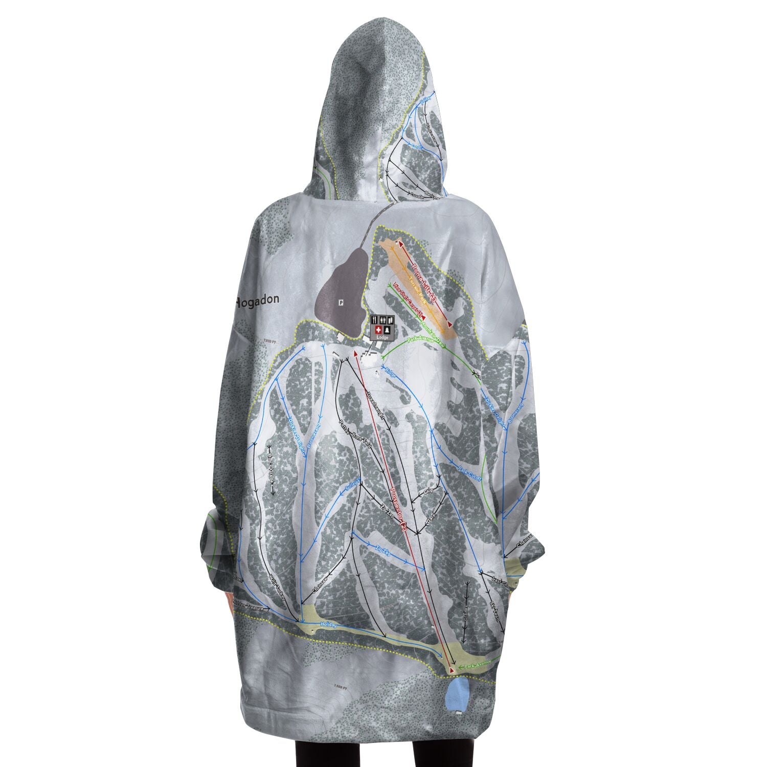 Hogadon, Wyoming Ski Trail Map Snug Hoodie