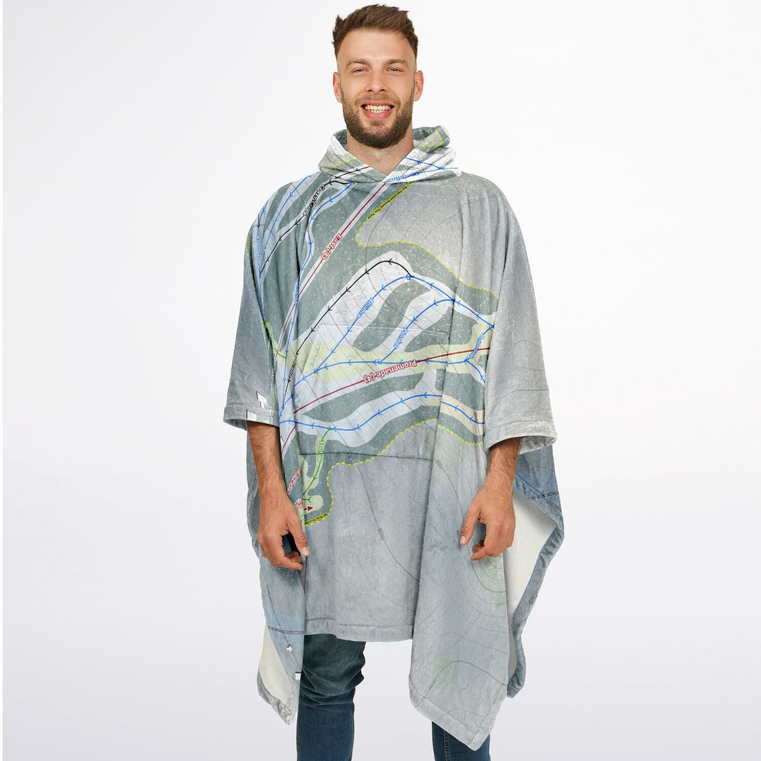Mont Cascades, Quebec Ski Resort Map Flannel Blanket Poncho