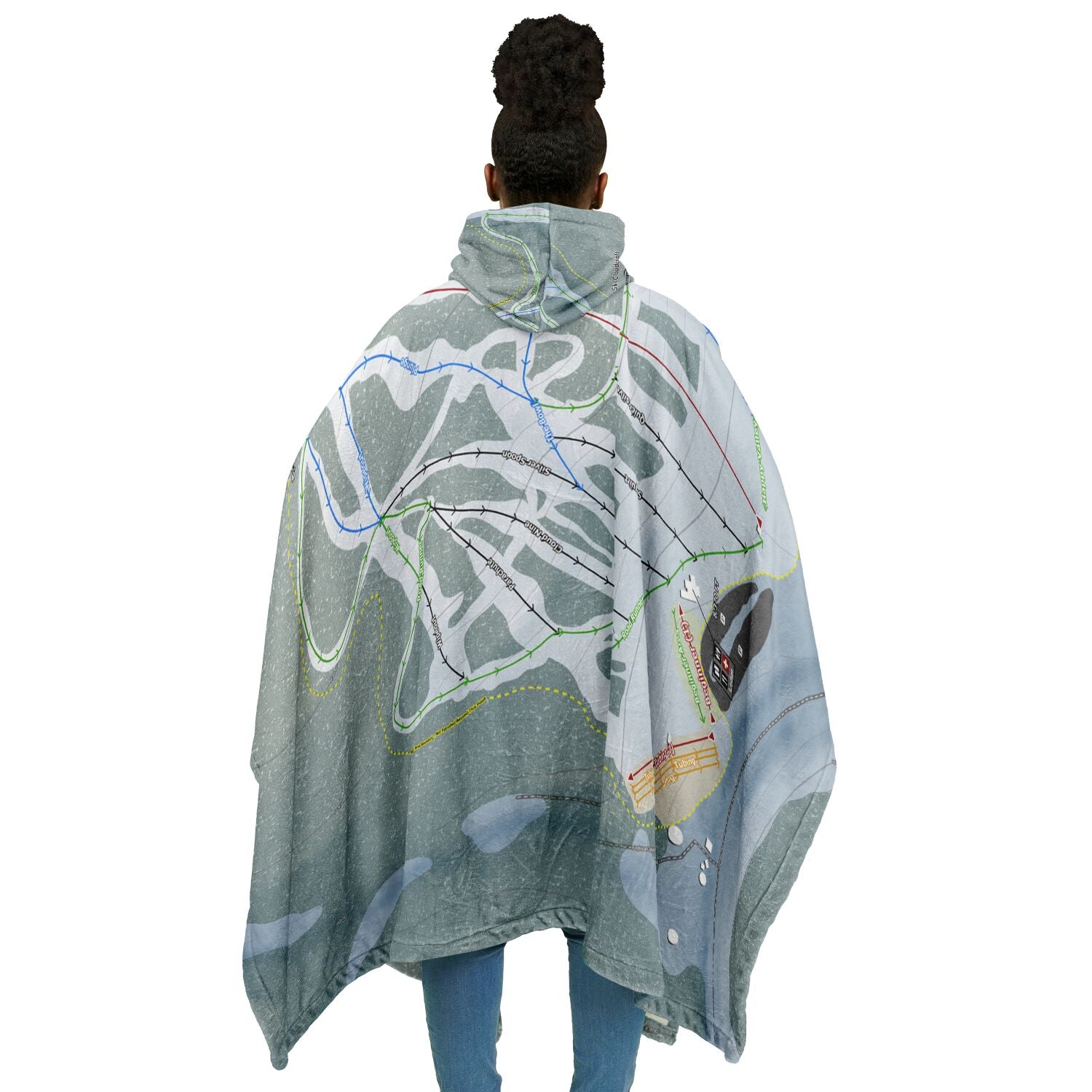 Ski Cloudcroft, New Mexico Ski Resort Map Flannel Blanket Poncho