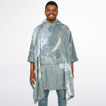 Donner Pass, California Ski Resort Map Flannel Blanket Poncho