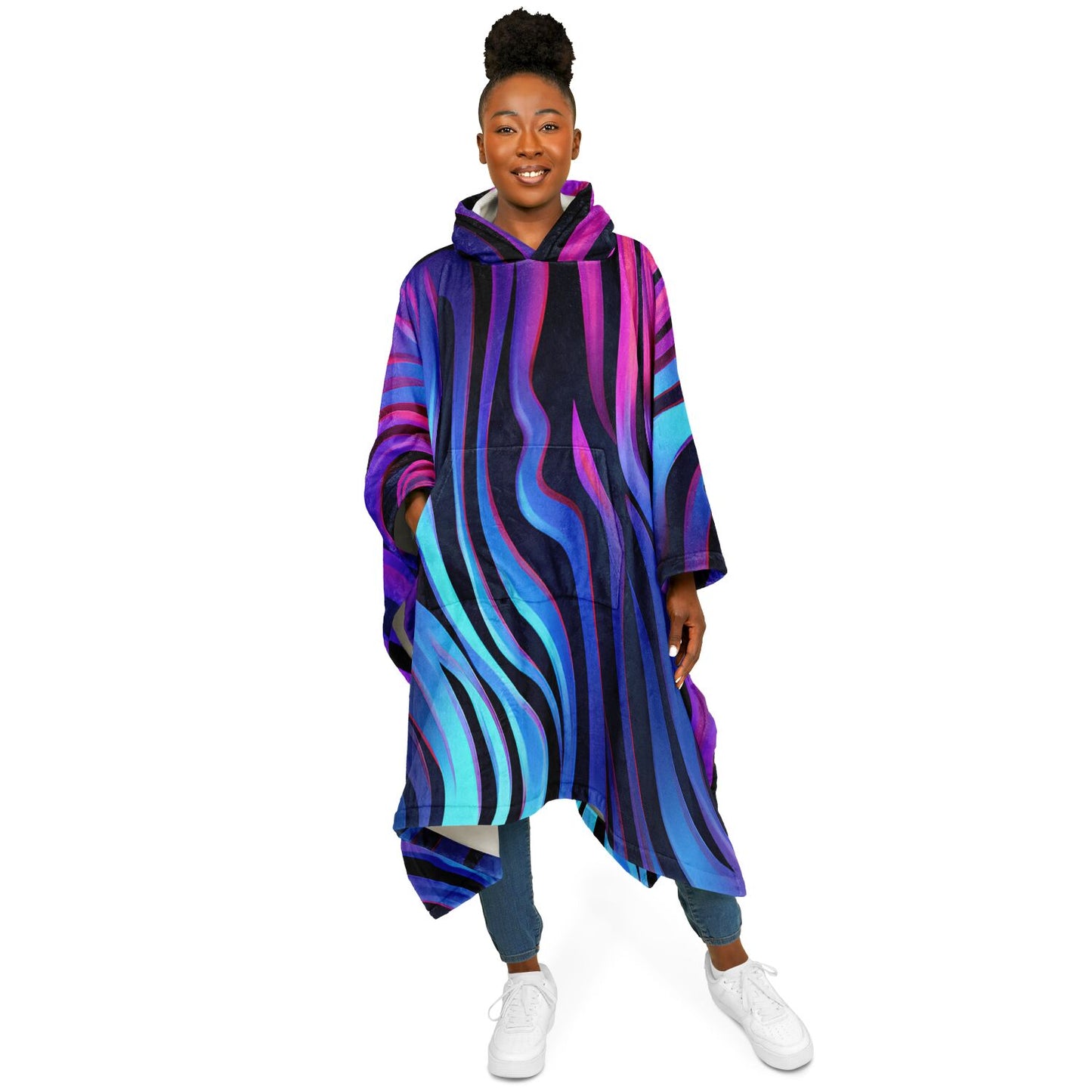 Neon Fluid Waves,  Flannel Blanket Poncho
