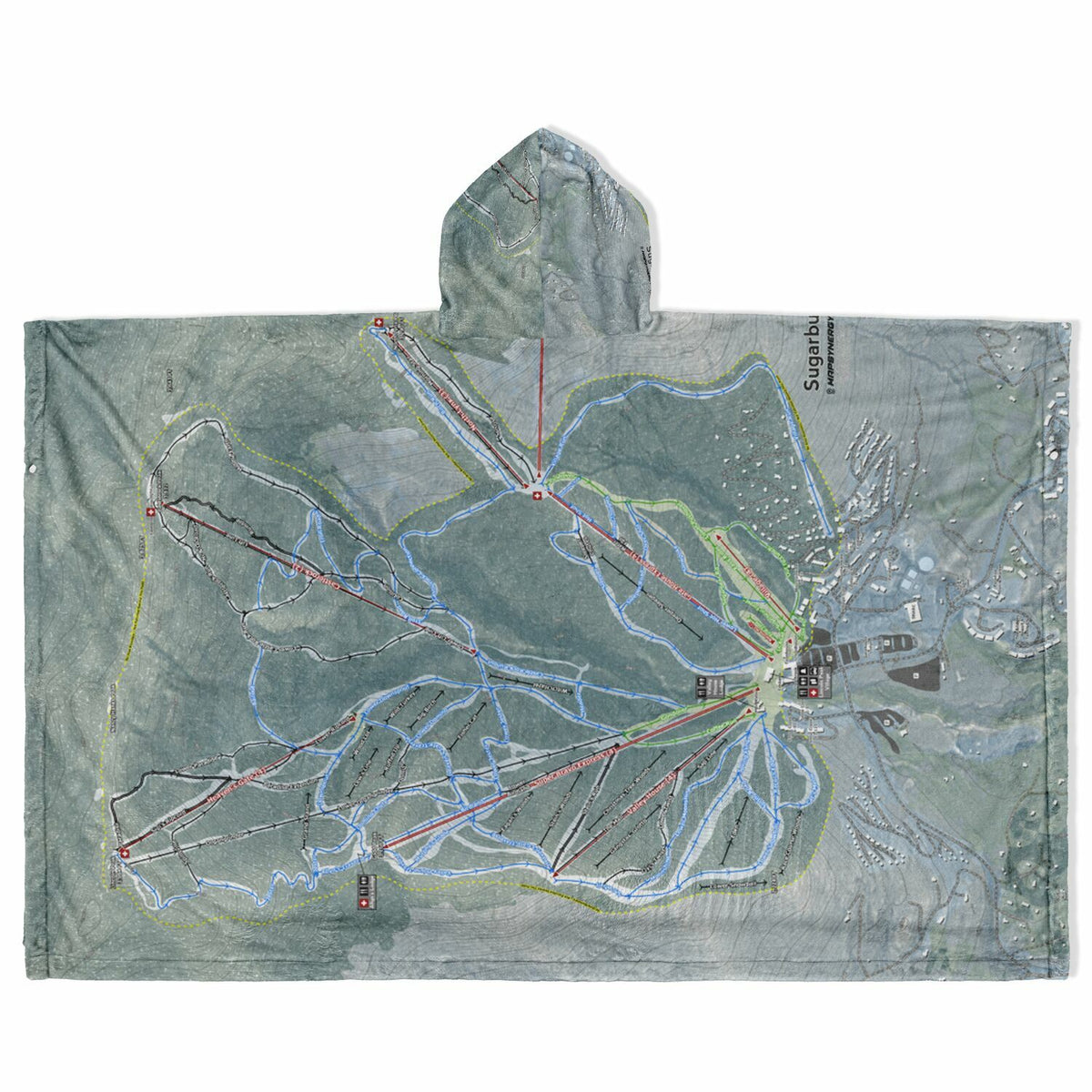 Sugarbush, Vermont Ski Resort Map Flannel Blanket Poncho