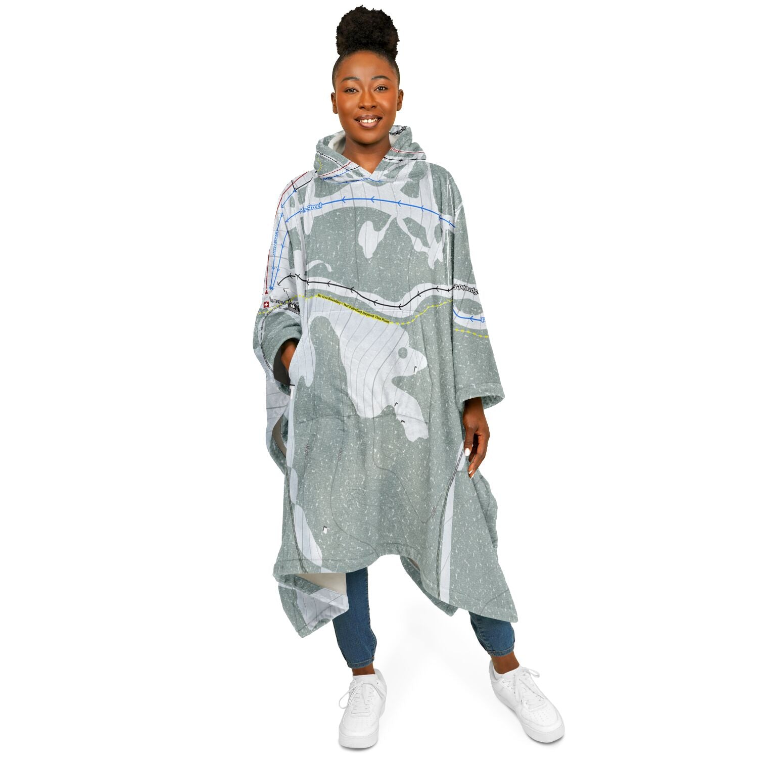 Cottonwood Butte, Idaho Ski Resort Map Flannel Blanket Poncho